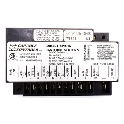 This ignition control is equivalent to Carrier/HM56SERIES308 Heatco Ignition Control 24 VAC - 20262.