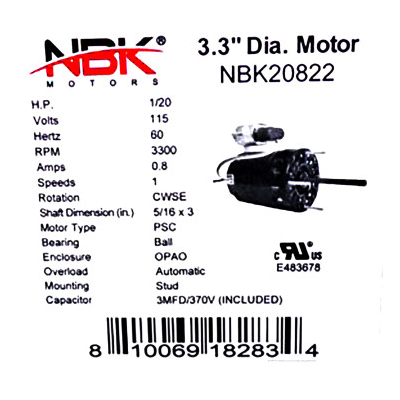 20822 Reznor RZ214067 Exhaust Vent Inducer Motor Specifications.