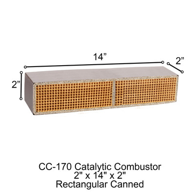 2 x 14 x 2 inches is the measurement of the rectangular canned catalytic combustor.