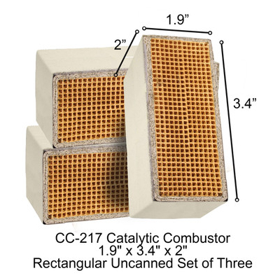 1.9" x 3.4" x 2" Rectangular Uncanned Catalytic Combustor, CC-217 Martin