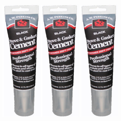 3 Pack A.W. Perkins Stove And Gasket Cement 2.7 Oz Tube Black