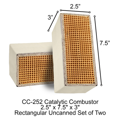 2.5" x 7.5" x 3" CC-252 Rectangular Uncanned Catalytic Combustor, (Set of 2)