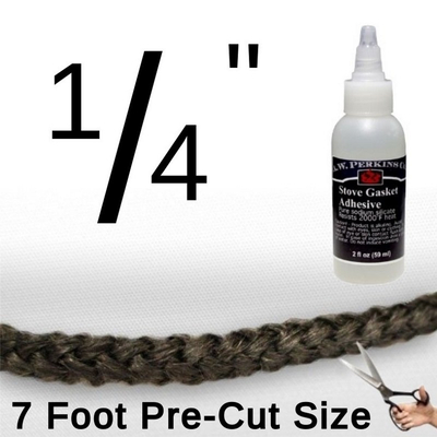 Universal 1/4 Inch x 7 Feet Precut Black Fiberglass Rope Gasket With Gasket Adhesive 2 Fluid Ounces