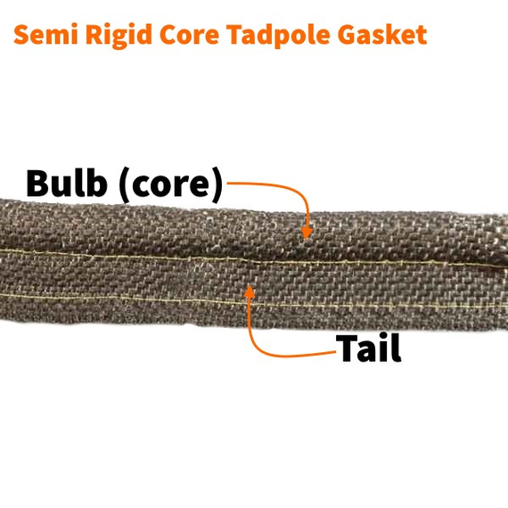 The bulb and tail of the semi rigid core tadpole gasket