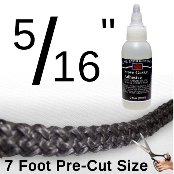 Universal 5/16 Inch x 7 Feet Precut Black Fiberglass Rope Gasket With Gasket Adhesive 2 Fluid Ounces