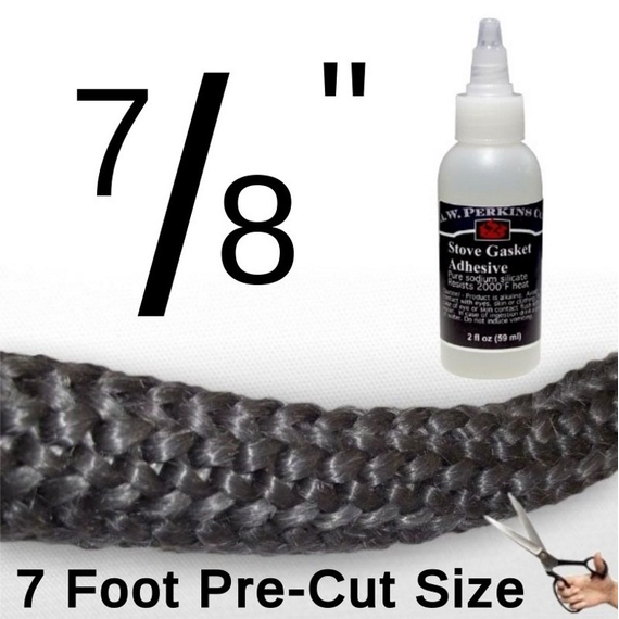 Universal 7/8 Inch x 7 Feet Precut Black Fiberglass Rope Gasket With Gasket Adhesive 2 Fluid Ounces