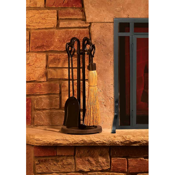 23" Pilgrim Raised Hearth Fireplace Tool Set installed