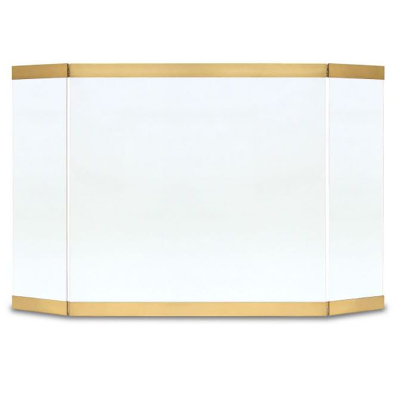 Modern Tri Panel Glass Screen In Brass