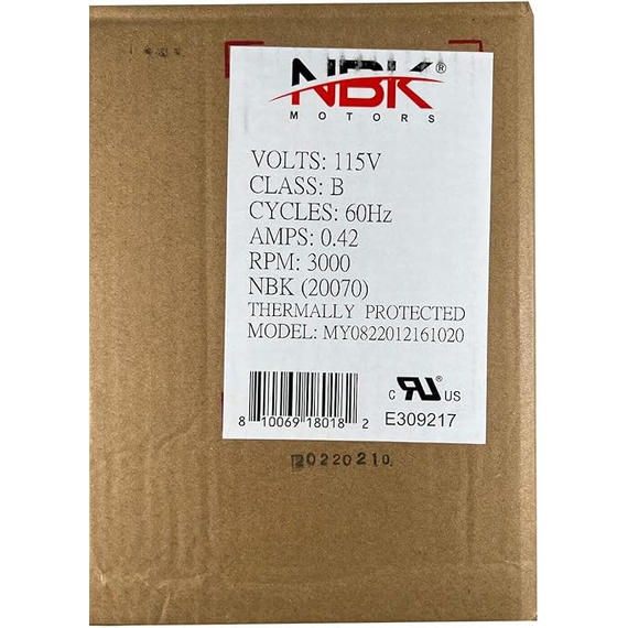 Englander/AC-16 Stove Blower Motor 20070 - 2 speed Specifications on Box