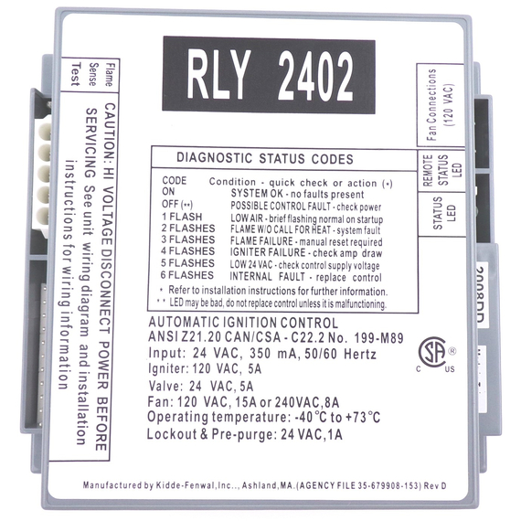This ignition module is equivalent to Fenwal/35-679908-153 Ignition Module 120VAC - 20449.