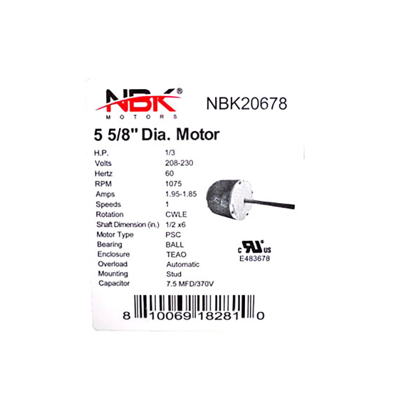 20678 - Hayward HPX11023564 Blower Motor Specifications.