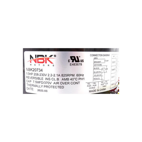 Nidec/5459 Blower Motor 208-230V 825 RPM 20734 Specifications