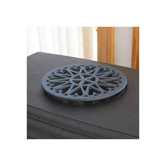 7" Sunburst Trivet With Blue Black Baked Enamel Finish installed