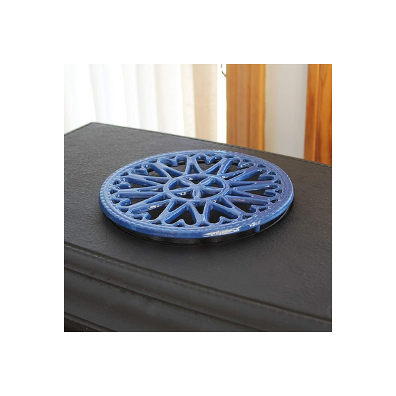 7" Sunburst Trivet With Blue Baked Enamel Finish installed