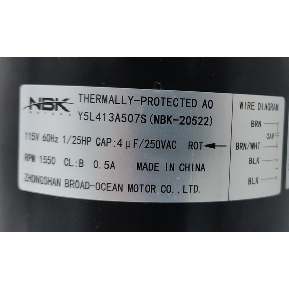 Fasco/D333 Blower Motor 115V 20522 Label