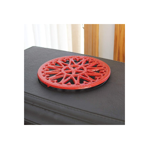 7" Sunburst Trivet With Red Baked Enamel Finish installed