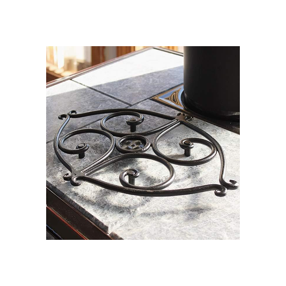 Minuteman Scroll Handforged Wrought Iron Trivet in Black installed
