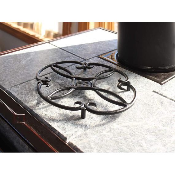 Minuteman Clover Handforged Wrought Iron Trivet in Black installed