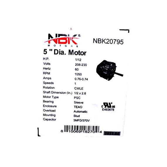 York/S1-02426019000 Condenser Motor 1050 RPM 20795 Specifications