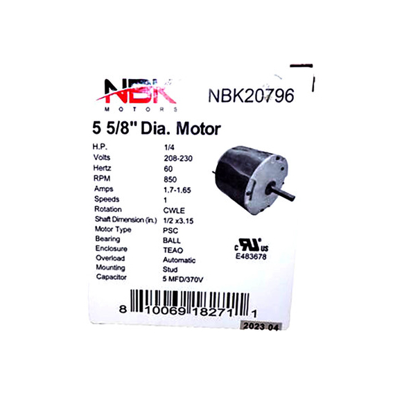 AO Smith/F48J32A48 Condenser Motor 850 RPM 20796 Specifications