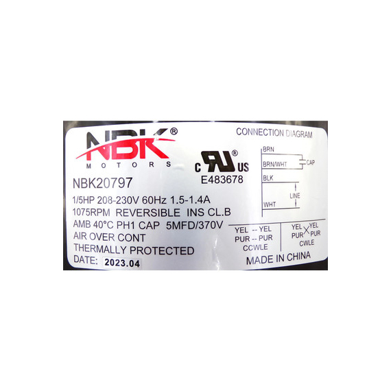 Rheem/RMR RS5101 Condenser Motor 208/230V 1/5 HP 20797 Specifications