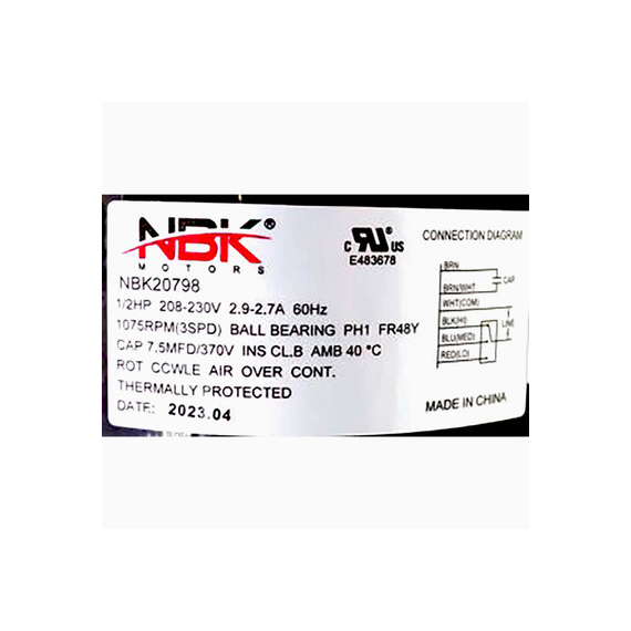 20798 fan coil motor specification