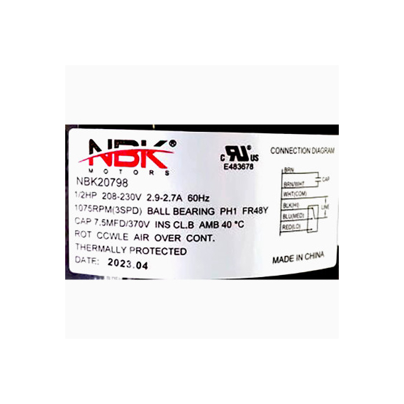 20798 fan coil motor specification