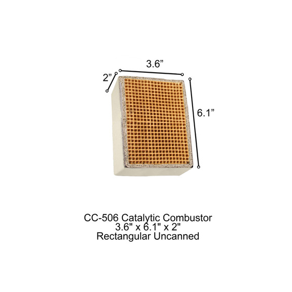 3.6 x 6.1 x 2 inches is the measurement of the rectangular uncanned catalytic combustor.