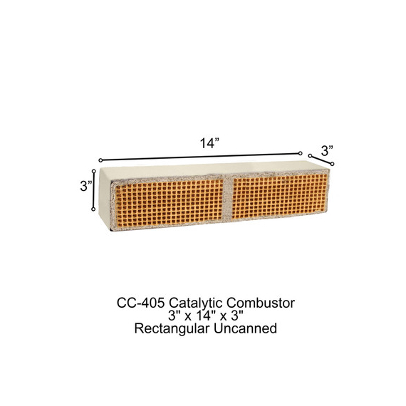 3 x 14 x 3 inches is the measurement of the rectangular uncanned catalytic combustor.