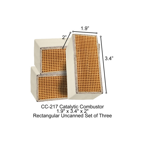 1.9" x 3.4" x 2" Rectangular Uncanned Catalytic Combustor, CC-217 Martin