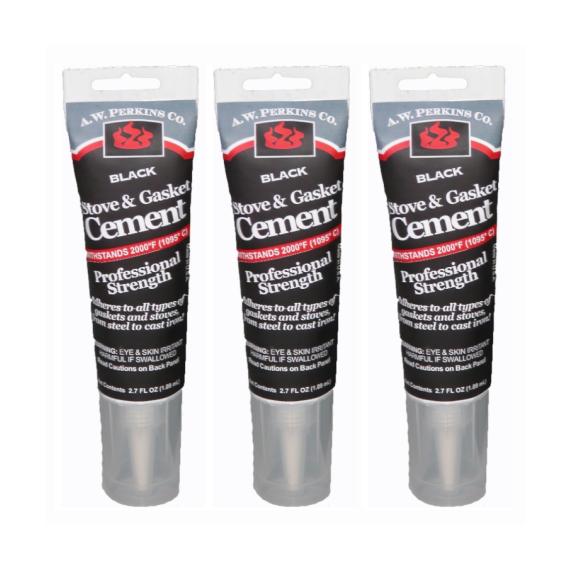 3 Pack A.W. Perkins Stove And Gasket Cement 2.7 Oz Tube Black