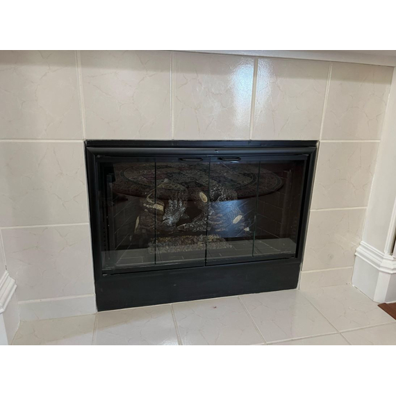 36" x 21" Matte Black Finish Nightwell Zero Clearance Fireplace Door Fits 36" W x 21" H Openings | Nightwell-B35 Matte Black Finish Nightwell 36 Inch Zero Clearance Fireplace Trackless BiFold Door