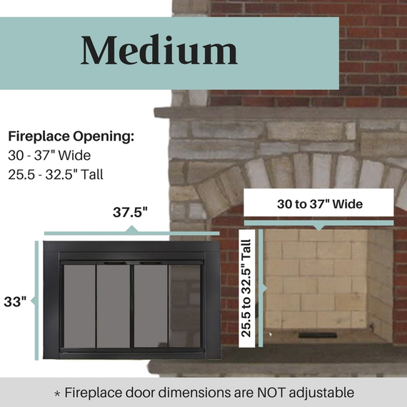 Hearth Craft Essentials 37 1/2" x 30" Flat Black Finish Ardmore Masonry Fireplace Door | Ab1040-B36+B37 Medium Ardmore Fireplace Door