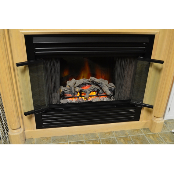 36" x 21" Matte Black Finish Nightwell Zero Clearance Fireplace Door Fits 36" W x 21" H Openings | Nightwell-B35 The Nightwell's Trackless Bi-fold Doors Feature Clear Tempered Safety Glass
