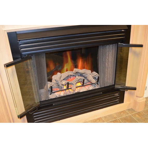 36" x 21" Matte Black Finish Nightwell Zero Clearance Fireplace Door Fits 36" W x 21" H Openings | Nightwell-B35 Nightwell ZC Door Bi-fold Doors Fold in Half for a Beautiful View of the Flames!